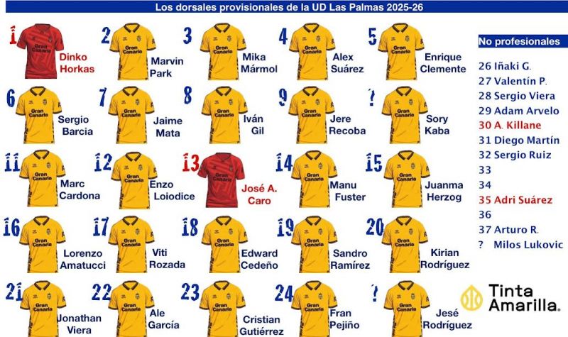 Así está el panel provisional de los dorsales de la UD Las Palmas