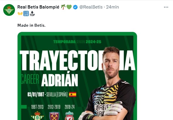 El Betis anuncia nuevo portero, Ñíguez, Sipcic, Jesús Farías, ...