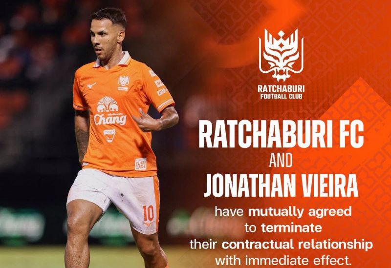 Ratchaburi anuncia el final del contrato de Jonathan Viera con efecto inmediato