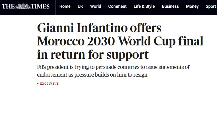 The Times asegura que Infantino ya ha ofrecido a Marruecos la final del Mundial 2030